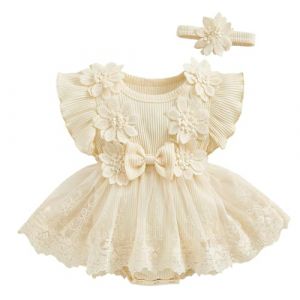 AIEOE Robes B&eacute;b&eacute; Fille Robe Tutu &agrave; sans Manches pour B&eacute;b&eacute; V&ecirc;tements pour B&eacute;b&eacute; Robe Fille avec N&oelig;ud Papillon et Volants Princesse F&ecirc;te Jupe Tenues Beige 6-12 Mois (HIGENL, neuf)