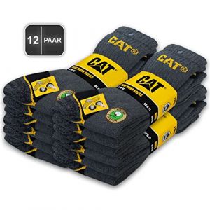Caterpillar 12 Paires CAT REAL WORK SOCKS - Chaussettes de travail femmes hommes Chaussettes de travail Chaussettes d'affaires bas taille 35-50 (43-46, Gris) (Naduf, neuf)