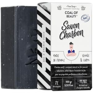 Savon solide artisanal Charbon de Monsieur BARBIER | Visage & Peau | Français, naturel et végan | Purifie et détoxifie la peau | À base de charbon actif de bambou, de Jojoba et de Palmarosa | 100g (Monsieur Barbier, neuf)