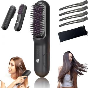 Brusho Hair Pro, Brosse à lisser sans fil Brusho Hair Pro, Lisseur portable Brusho, Peigne à lisser électrique, Mini peigne chaud ionique pour cheveux secs, cheveux bouclés (1Pcs) (KAOLAMTUPOCP, neuf)