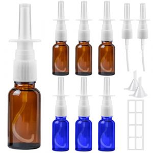 Furuising Lot de 6 Vaporisateurs Nasaux Vides, 20ml Réutilisable Spray Nasal Vides, Brun Vaporisateur en Verre avec Couverture pour le Sérum Physiologique les Huiles Essentielles (Furuising, neuf)