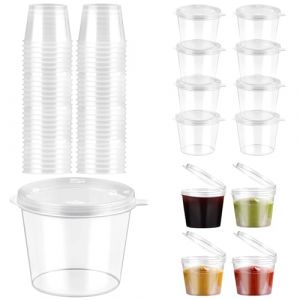 JIANGZHIB 150 Pi&egrave;ces Pots &agrave; Sauce en Plastique Avec Couvercle, 25ml Petit R&eacute;cipient Sauce, Petit pot Conservation Bo&icirc;te &agrave;, Transparent Bo&icirc;te Plastique Avec Couvercle pour Noix Confiture Bonbons (Jianzhibo, neuf)