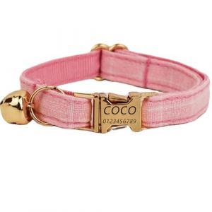 Collier personnalisé pour Animal de Compagnie avec nom d'animal de Compagnie personnalisé Collier pour Chat avec libération de sécurité Colliers pour Chaton avec Cloche (Grille Rose,S) (MGS BAU, neuf)
