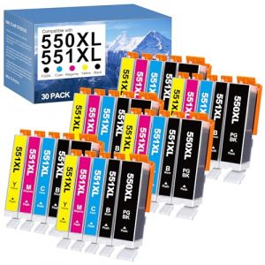 550XL 551XL PGI-550 CLI-551 Cartouches d'encre pour Canon PGI550 CLI551(30-Pack) pour MG5650 MG5550 Pixma IP7200 IP7250 IX6850 MG5400 MG5450 (Jack's Good Idea, neuf)