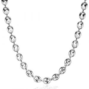 LOCCY Chaine Maille Grain de Caf&eacute; Homme, Collier Grain de Caf&eacute; en Acier Inoxydable 6/7/9/11mm Grain de Caf&eacute; Cha&icirc;ne Hip Hop Collier Chaine pour Homme Longueur 46-56cm, Argent (Argent-7mm, 56) (LOCCY CHIU, neuf)