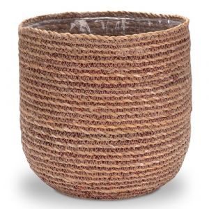 Decorasian Pot de Fleurs en jonc de mer - Cache-Pot tressé - Panier à Plantes décoratif avec Insert en Film Plastique dans Le Style Boho - Natuel/Rouge - 27cm (Mister Merchandise France, neuf)