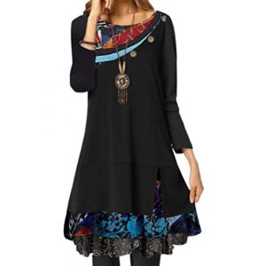 Onsoyours robe pour femme, style d&eacute;contract&eacute;, manches longues, col en V, pull, robe &eacute;l&eacute;gante, automne hiver, patchwork, coupe crayon, robes, tunique, sweatshirt, D noir., XL (Zeigood Mode, neuf)