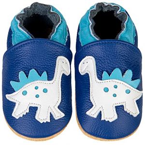 IceUnicorn Chausson Bebe Chausson Cuir Souple Bebe Garçon Fille Premiers Pas Chaussons Bébé(Bleu Dinosaure, 12-18 mois) (HelloTang, neuf)