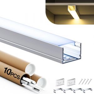 HOOLED Profilé LED pour Bandes 2 m x 10 pièces (20 m), Tailles 30mm x 20 mm, Avec couvercle PC opaque mat, Bandes LED largeur maximale 25,2 mm (kosoom online store, neuf)