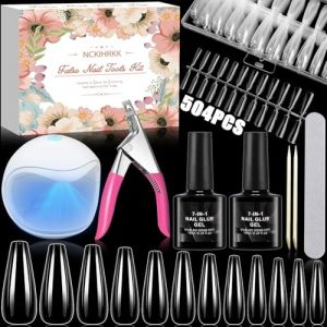 NCKIHRKK Capsule Americaine Ongle Kit, 504 Pièces Ongle Pose Americaine, Faux Ongles Capsules Ongles Americaine avec Mini Lampe UV Ongle, Colle Faux Ongles, Coupe Capsules Ongles, Limes à Ongles (AMICO MICHELE, neuf)