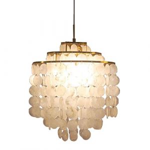 HYBMRQVD Lustre Carillon éolien Coquillage, Cadre en métal Simple, Suspension en Nacre, décoration de Chambre à Coucher, Salle à Manger, Salon, Lampe Suspendue de Plafond, luminaires d'inté (EcoGree, neuf)