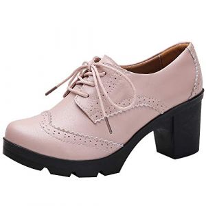 Jamron Femmes Talon Bloc Brogues &agrave; Lacets Chaussures de Derby Escarpin Chaussures Habill&eacute;es Rose SN02955 EU41.5 (No.7 Fashion House, neuf)