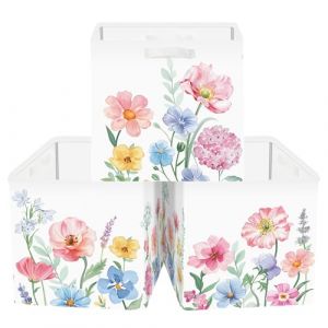 Clastyle Lot de 3 Boite Rangement Tissu Fleurs Sauvages Cube de Rangement Pliable Femmes Panier Kallax pour Salle de Bain,Aquarelle,30x30x30 cm (Changtian_Im&Ex, neuf)