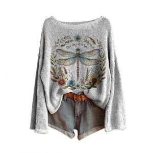 Pulls, Gilets Et Sweats Femme Vintage Imprim&eacute; Floral Boh&egrave;me Pull Over Tricot&eacute; Chic Col Rond Manche Longue Sweater Tops &Agrave; Motif Hauts Grande Taille Pas Cher Vetement Femme Automne Hiver (Anglekie, neuf)