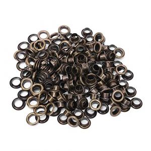 HEEPDD 100Pcs Oeillets Oeillets, Oeillets en Laiton en Métal Massif Antique Réparation D'œillets De Remplacement avec 100 Pcs Joint Kit 6 MM(Bronze) (Sheens 88, neuf)