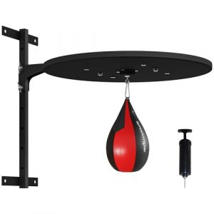 SPORTNOW Plateforme Murale avec Poire de Vitesse, Sac de Frappe, pour entraînement de Boxe, pivotant à 360° Hauteur Ajustable, Noir et Rouge (Aosom FR, neuf)
