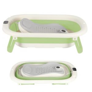 Baignoire Enfants Pliable XXL Avec Transat De Bain & Thermomètre Intégré,Baignoire Enfant Avec Siege De Bain,Baignoire enfants Sur Pied,Cadeau De Naissance Fille Ou Garçon (jusiZL, neuf)