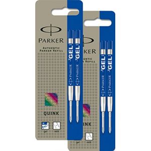 Parker S0881510 Quink Lot de 2 recharges de gel (pour stylo à bille, largeur de trait moyenne, encre bleue) (bleu, lot de 4) (TORRI., neuf)
