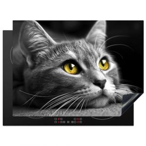 KitchenYeah&copy; Prot&egrave;ge Plaque Induction 70x52 cm D&eacute;coration Cuisine Protection Pour Plan De Travail Cuisson Prot&eacute;g&eacute; Chat - Gris - Animaux - Chat - 70x52 cm (KitchenYeah, neuf)
