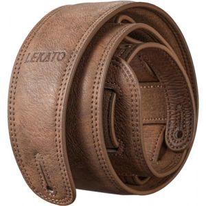 LEKATO Sangle de guitare en cuir avec rembourrage en mousse &eacute;paisse, sangle de guitare basse large pour basse, guitares lourdes, bandouli&egrave;re r&eacute;glable pour guitare classique(Brun) (ZMUK, neuf)