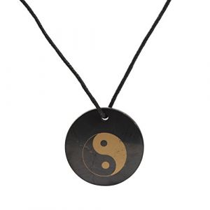 Heka Naturals Collier Pendentif en Cristaux de Shungite | Bijoux Spirituel Collier Chakra, Pierre Naturelle - Bijoux Tendance, Cristal de Roche, Pendentif Noir (Yin Yang) (Heka Naturals, neuf)