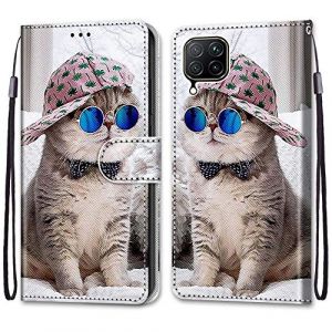 ShinyCase Portefeuille et Carte Fente Étui pour Huawei P40 Lite Coque PU Leather Cuir Protection Cover Anti-Rayures Support Magnétique Téléphone Case pour Huawei Nova 6 SE,Chat Portant Un Chapeau (ShinyCase, neuf)