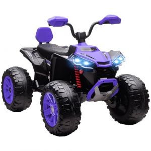 AIYAPLAY Quad &eacute;lectrique 24 V pour enfant avec fonction avant, marche arri&egrave;re, 4 roues &agrave; ressort, phares, port USB et MP3, v&eacute;hicule 2 places, 4 &agrave; 6,5 km/h, violet (AOSOM-DE, neuf)
