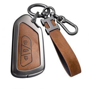Coque de clé de voiture marron compatible avec VW Volkswagen Golf 8 Cupra Formentor Born Seat Leon Ateca Skoda Octavia Enyaq ID3 ID4 Coque de clé de voiture en alliage avec porte-clés en cuir (RXXR-EU, neuf)