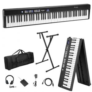 Starfavor Piano clavier portable, clavier pliable 88 touches de taille réelle, piano électrique Bluetooth pliable, clavier semi-lesté 88 touches, avec support de piano, SP-15F. (GreendayEU, neuf)