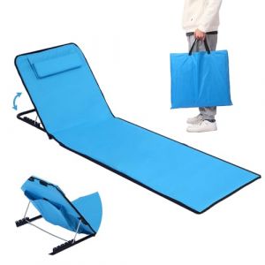 Matelas de Plage Pliable avec Dossier Réglable, Natte de Plage avec Dossier avec Sac de Transport, Tapis de Plage avec Dossier Inclinable, Tapis Plage avec Dossier, pour Plage, Jardin, Camping（Bleu） (RIXING, neuf)