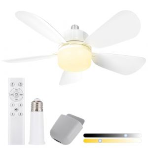 50CM Ventilateur à Douille avec E27 Base, Ventilateur de Plafond avec Lumières et Télécommande, Ventilateur à Douille à Lumière LED pour Salle de Bain, Cuisine, Chambre et Garage, 1 Pack (YIDI INC, neuf)