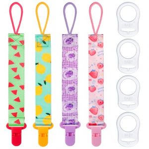 Aolso Adaptateur de Cha&icirc;ne de T&eacute;tine en Silicone, 4Pcs de Cha&icirc;ne de T&eacute;tine Pour B&eacute;b&eacute; avec 4 Adaptateurs, Adaptateur D'anneau en Silicone, Sangle de Cha&icirc;ne D'attache-T&eacute;tine (Rouge/Jaune) (YIJIABAI, neuf)