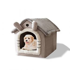 Galatée Lit De Grotte pour Chat, Lit De Chien Lavable, Igloo De Chat en Peluche Chaud Et Confortable, Maison De Chat Pliable Et Confortable, Lit De Chien avec Fond Antidérapant(M, Chat Gris) (AGILITY LIN, neuf)