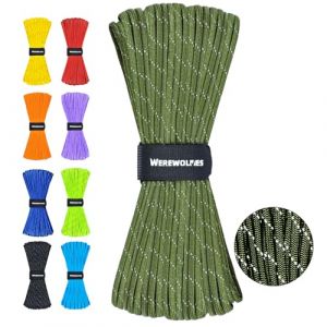 WEREWOLVES Paracorde réfléchissante à 7 brins de type III - 4 mm - Pour tente, camping, randonnée, pêche, survie, corde à linge tactique, projets de bricolage (vert kaki, 30,5 m) (WEREWOLVES ON LINE, neuf)