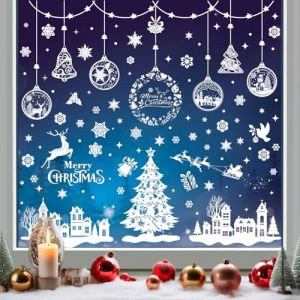 sulanmo 244PCS Stickers Noel Fenetre Blanc, Autocollant No&euml;l Fen&ecirc;tre Electrostatique, PVC Flocon de Neige Sapin Stickers Amovible R&eacute;utilisable de Noel pour D&eacute;co Int&eacute;rieur Fenetre Vitrine (sulanmo, neuf)