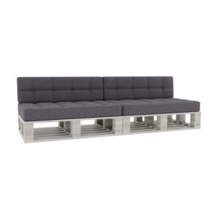 Coussin pour Palette Coussin d'assise Dossier piqué PFG 2xSet (Coussin d'assise 120x80 +Dossier 120x40), Gris foncé (FavreShop, neuf)