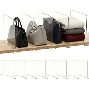 Cong.Lai 8 Pi&egrave;Ces S&eacute;parateurs Etagere en Acrylique Transparent: Organisateur Armoire Vetement - 30 x 20 cm - S&eacute;parateur de penderie r&eacute;glable pour Chambre Cuisine, Magasin, Bureau Separateur (Cong.Lai, neuf)