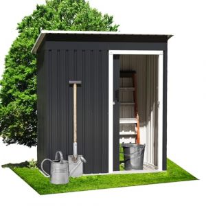RELAX4LIFE Abri de Jardin en M&eacute;tal 163 x 86 x 181 cm avec Toit Inclin&eacute;, Porte Coulissante Verrouillable, Cabane &agrave; Outils Ext&eacute;rieur pour Stockage de Outils de Jardinage V&eacute;los Tondeuses (RELAX4LIFE, neuf)