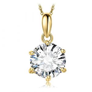 JewelryPalace 2ct Classique Cubic Zirconia Pendentif Taille Rond Solitaire Argent 925 Femme, Plaqué Or Jaune Collier Chaine Diamant Simulé Mariage Mariee 45CM, Ensemble de Bijoux Cadeau Anniversaire (jewelrypalace, neuf)
