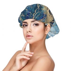 Peinture abstraite paillettes dorées marbre bleu,Bonnet de nuit en satin pour adulte - Bonnet de nuit élastique pour femme, couvre-cheveux de nuit (lfjshop, neuf)