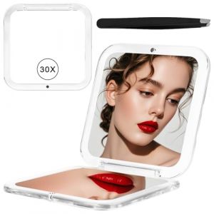 Rzspher Miroir Grossissant x 30,Miroir de Poche Carré,Petit Miroir de 8,5x8,5 cm, de Maquillage Portable Pliable, pour Voyage pour Voyage,Maquillage,Rasage,Cadeau (fuzhourizidianzishangwuyouxiangongsi, neuf)