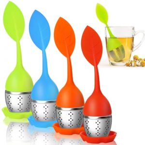 Lot de 4 inoxydable Infuseur de Thé, Filtre Diffusseur, Boule à Thé, avec Poignées En Silicone, Passoire à thé avec Couvercle et Soucoupe, Infuseur à thé pour Tisane(Vert, Orange, Bleu, Rouge) (hongzikai, neuf)