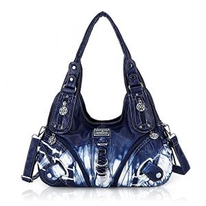 Angel Kiss Femme Sacs à bandoulière Sacs à Main portés Cuir Grand Capacité Main en PU Cuir Souple Femme Cabas Sac D'épaule Mode Travail bureau Shopping Voyage Elégant Sac messager - bleu (Rue Voyage, neuf)