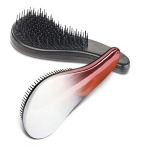 Brosse à cheveux démêlante professionnelle - Idéale pour tous types de cheveux (Secs et Mouillés) - Anti-Nœuds - Poils souples & tête Ronde - Manche Ergonomique - Blanc Saumon (Kinston, neuf)