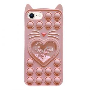 Asgens Fidget Pop Coque pour iPhone 6/6S/7/8/SE 2020 4,7 Pouces, Dessin Anim&eacute; Chat Rose Sables Mouvants &eacute;toiles Scintillantes Bulles R&eacute;sistant aux Chocs Coque Souple en Silicone (TRD Direct, neuf)