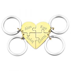 OTXIXTO Porte-cl&eacute;s Pi&egrave;ce Puzzle Coeur Or Personnalis&eacute; Porte-cl&eacute;s Puzzle Coeur Personnalis&eacute; avec 4 Noms Ensemble de Bijoux de Porte-cl&eacute;s Grav&eacute;s en Acier Inoxydable pour Couples S&oelig;urs Amis Cadeaux (OTXIXTO, neuf)