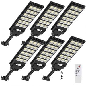 600W LED Réverbères Lampadaire Solaire Exterieur avec Télécommande, 6500K 576 LEDs Reverbere Solaire Exterieur Détecteur de Mouvement IP65 Etanche LED Réverbères Solaire pour Parking Patio Rue 6 PACK (SIXTYTHREE, neuf)