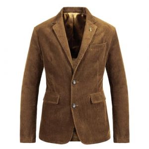 DJFOG Veste de Costume pour Homme avec Poche en Velours côtelé uni, Veste à Revers en Velours côtelé, Veste de Transition Vintage, Veste cintrée, Manteau Chaud d'extérieur,Marron,L (HELELEDEDIAN, neuf)