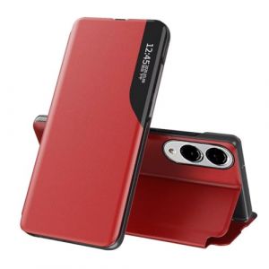 EASSGU Coque en Cuir pour Samsung Galaxy S25 Edge (6.7" inches) fenêtre latérale Flip Cuir PU Holder Housse de résistant Aux Rayures et Aux Chocs Protection Case - Rouge (EASSGU, neuf)