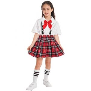YEAHDOR Tenue Ecoli&egrave;re Enfant Fille Uniforme Scolaire Chemise Cravate+ Jupe Ecossaise &agrave; Carreaux D&eacute;guisement F&ecirc;te Carnaval 4-14 Ans Blanc 13-14 Ans (YEAHDOR EU, neuf)